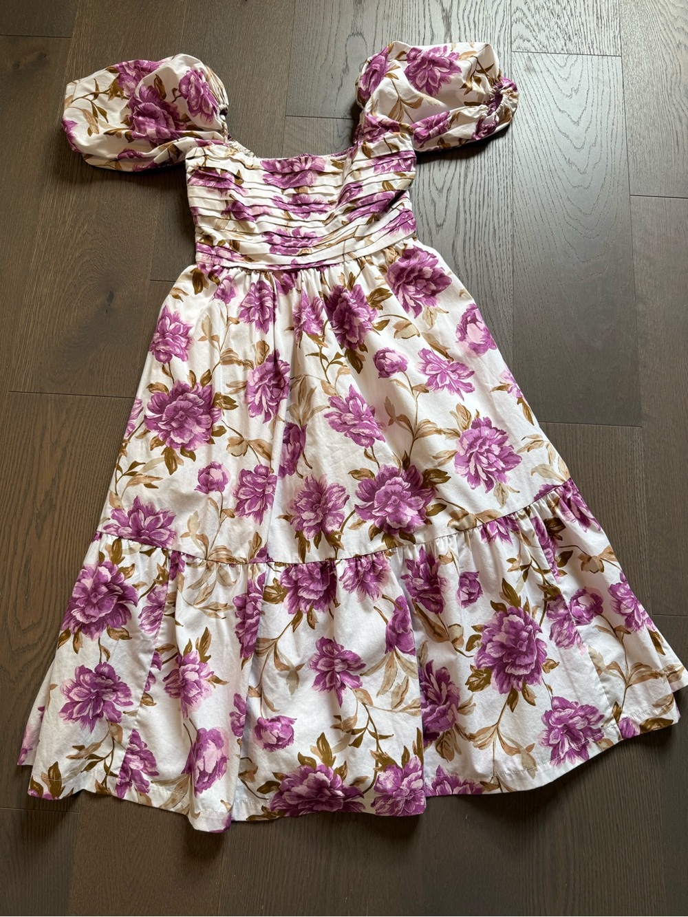 Abercrombie & Fitch Floral Puff-Sleeve Dress in Purple and Cream (medium)